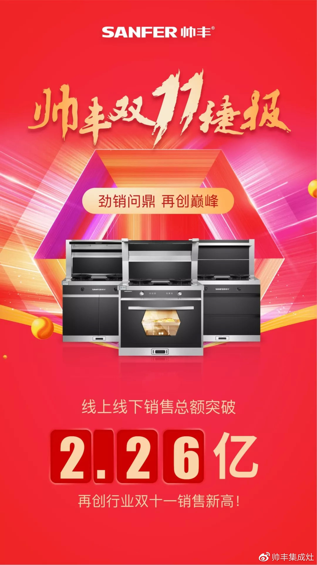 雙11帥豐線上線下銷量全面勁增，銷售額破2.26億！