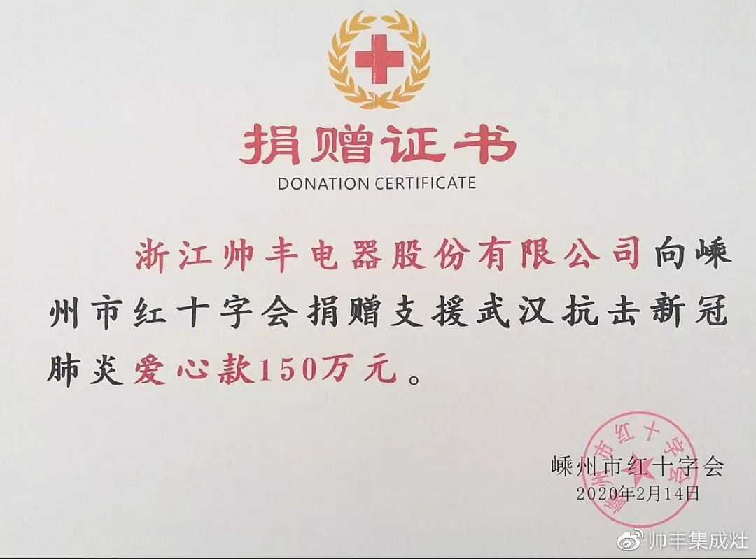 企業(yè)新聞 | 抗擊疫情貢獻(xiàn)突出，帥豐被授予博愛功勛獎(jiǎng)