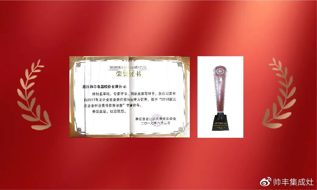 企業(yè)新聞 | 集成灶行業(yè)唯一！帥豐再獲浙江省表彰！