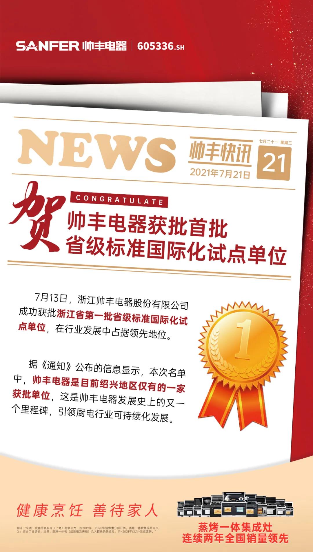 熱烈祝賀！帥豐電器獲批首批省級(jí)標(biāo)準(zhǔn)國(guó)際化試點(diǎn)單位